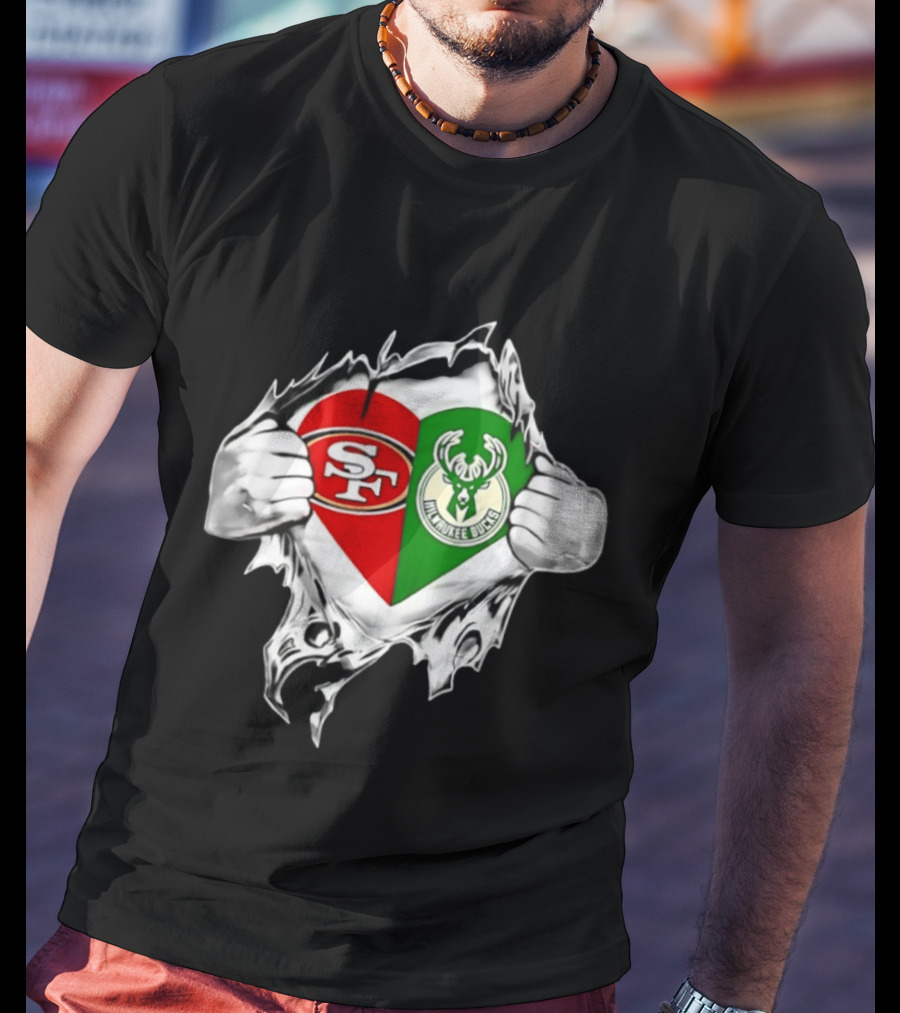 Milwaukee Bucks San Francisco 49ers Heart Scratch T-Shirt