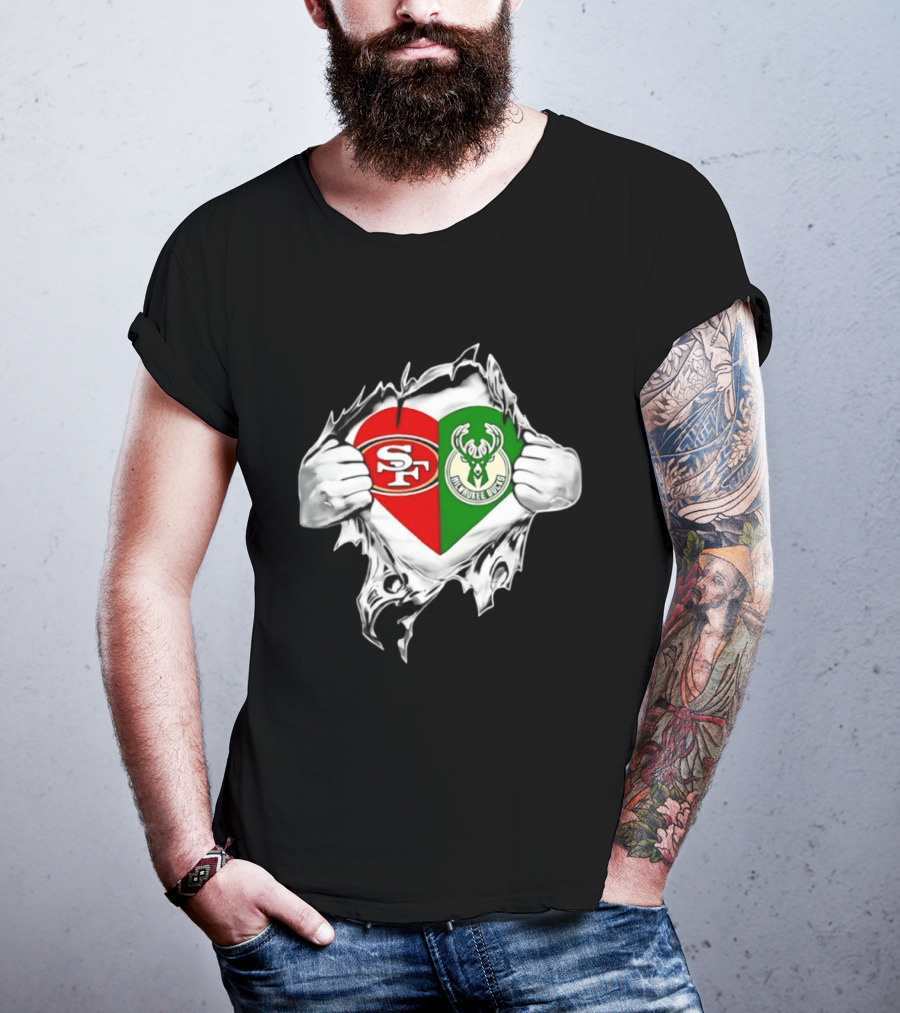 Milwaukee Bucks San Francisco 49ers Heart Scratch T-Shirt