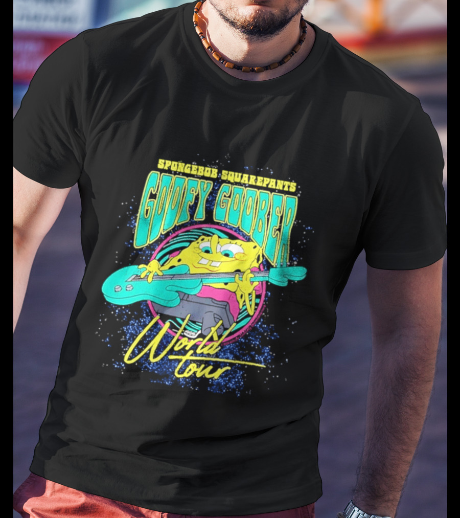 Sponge SquarePants Goofy Goober World Tour Rocking Out With Guitar T-Shirt