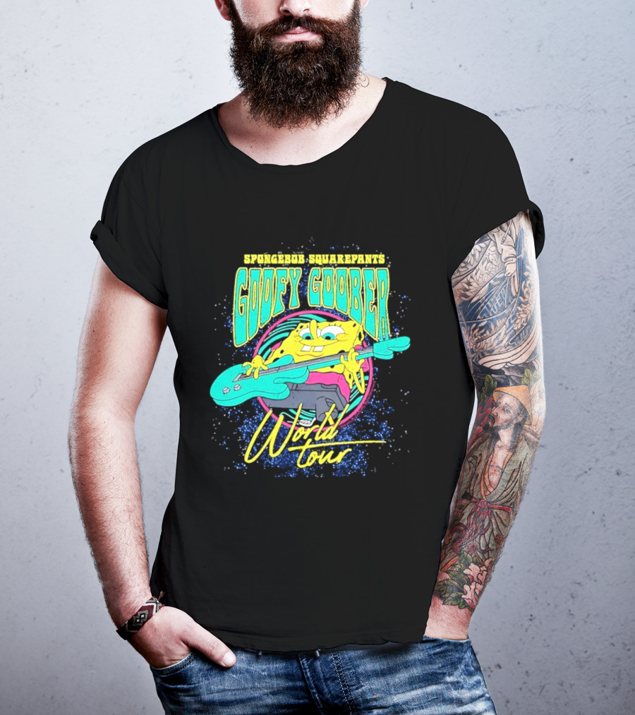 Sponge SquarePants Goofy Goober World Tour Rocking Out With Guitar T-Shirt