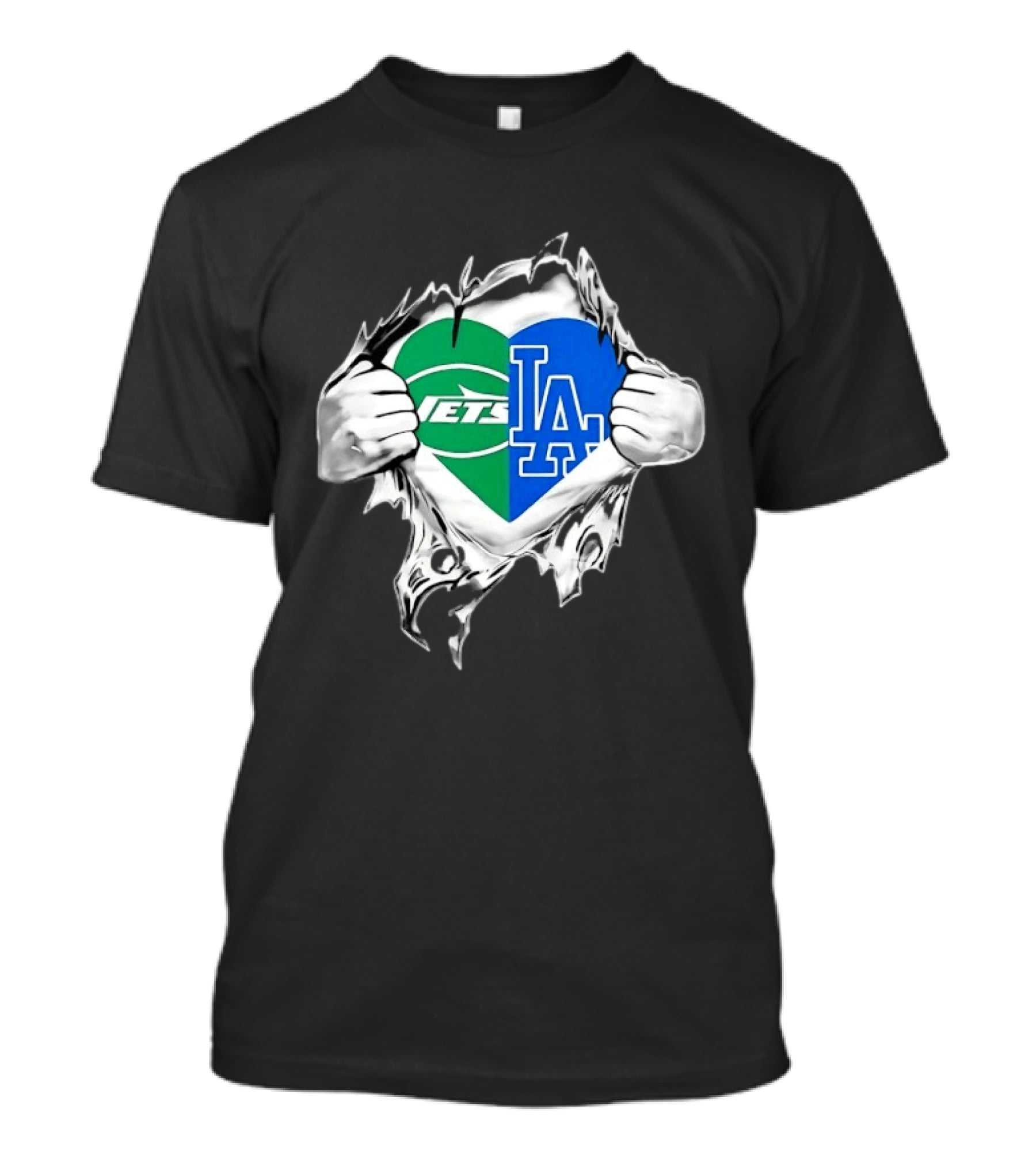 New York Jets Los Angeles Dodgers Heart Scratch T-Shirt