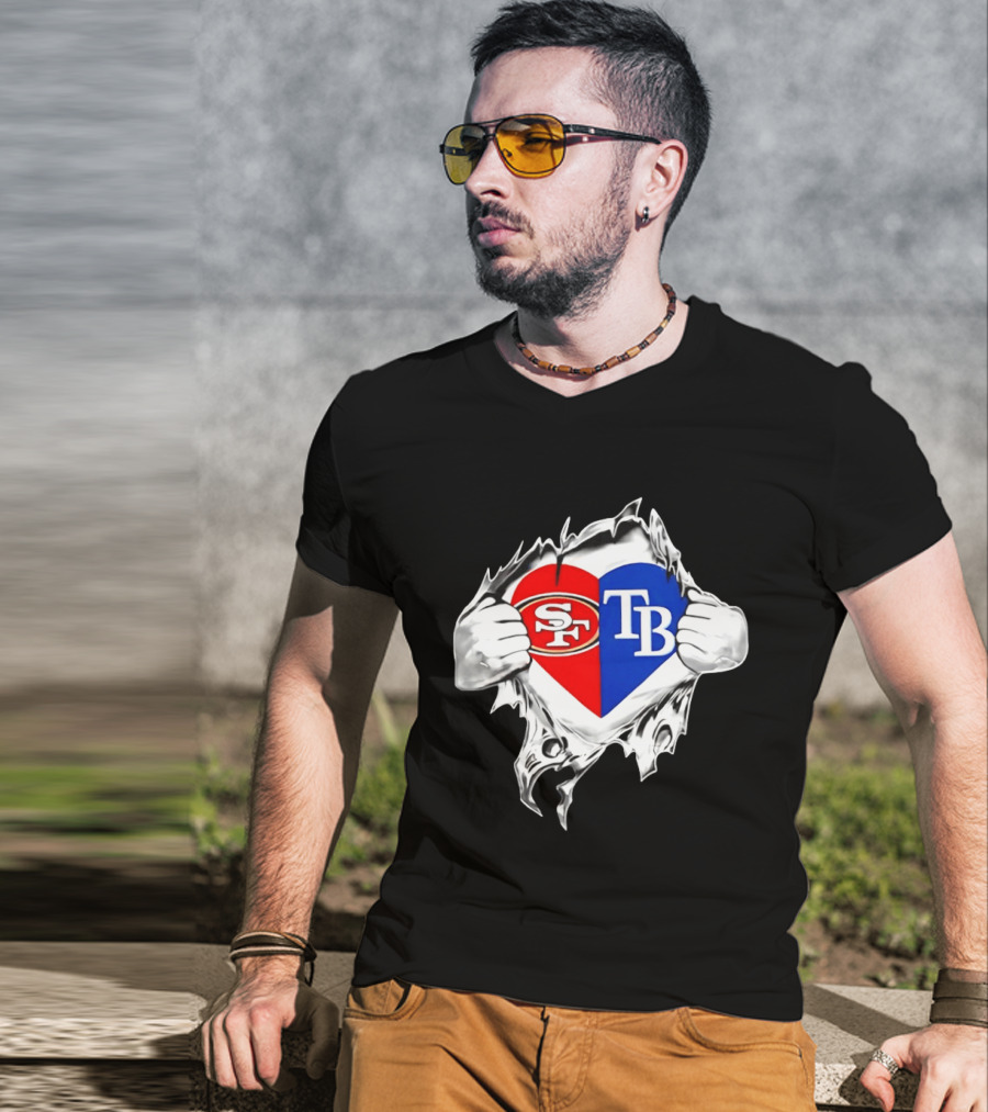 Tampa Bay Rays And San Francisco 49ers Heart Rip T-Shirt