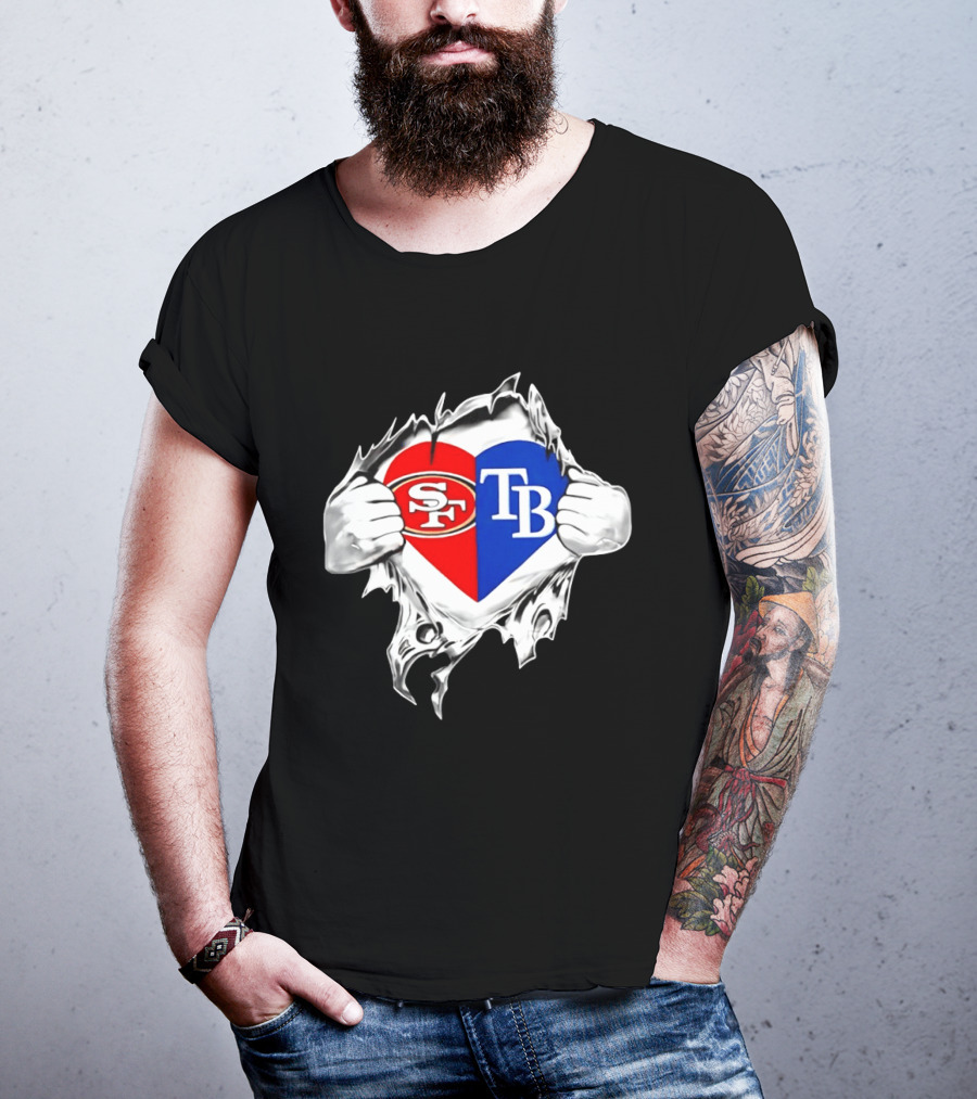 Tampa Bay Rays And San Francisco 49ers Heart Rip T-Shirt