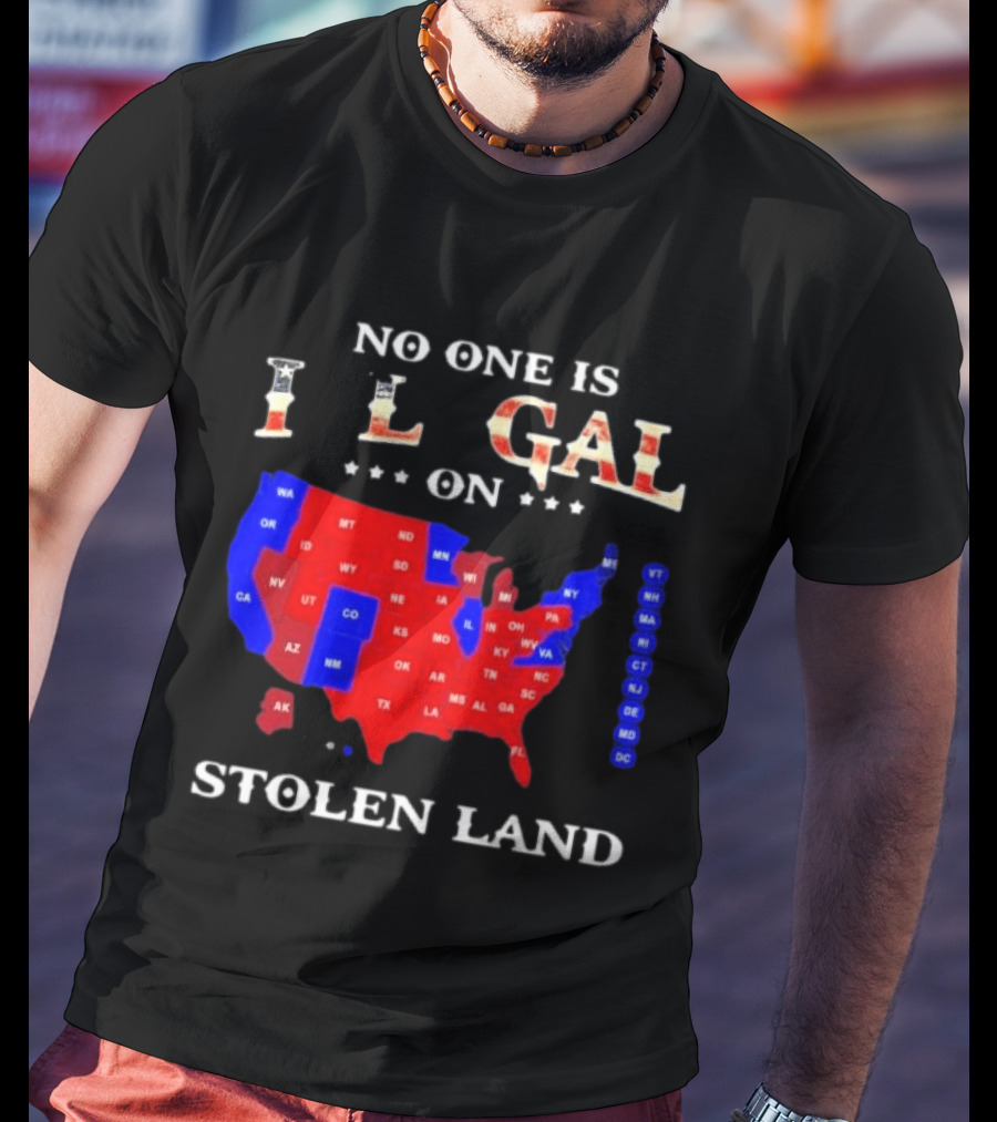 No One Is Illegal On Stolen Land USA Map Red And Blue States T-Shirt
