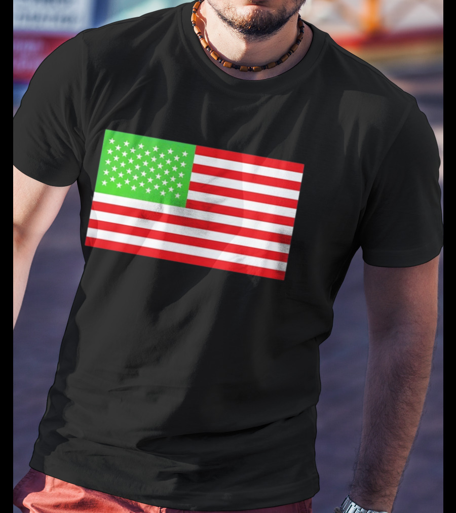 Team Algae Reflecting Pond Green Stars United States National Flag USA 4th Of July T-Shirt