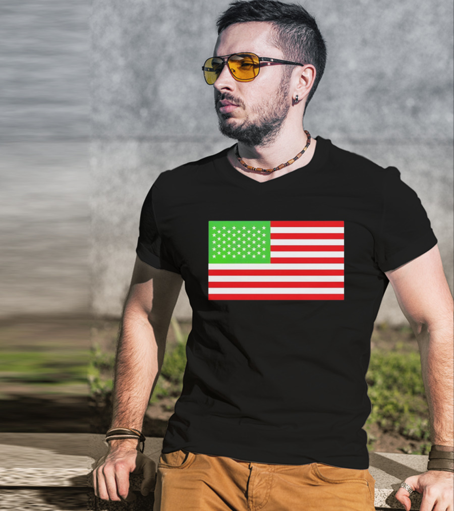 Team Algae Reflecting Pond Green Stars United States National Flag USA 4th Of July T-Shirt
