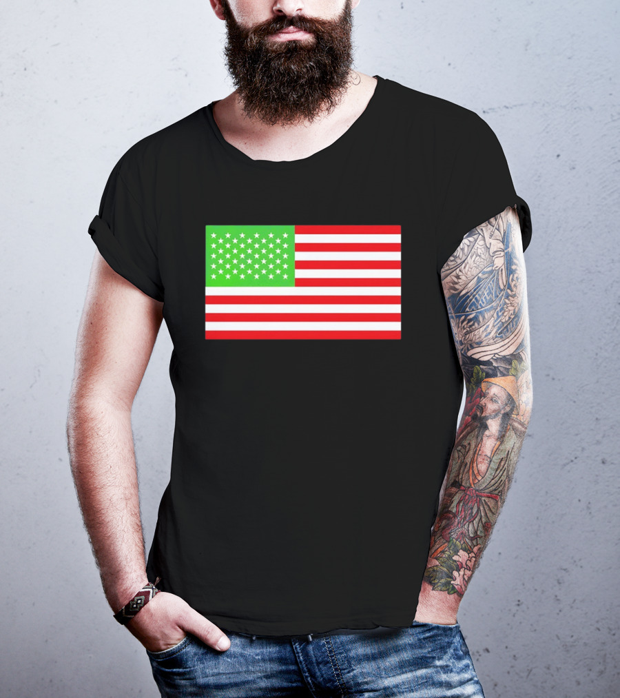 Team Algae Reflecting Pond Green Stars United States National Flag USA 4th Of July T-Shirt