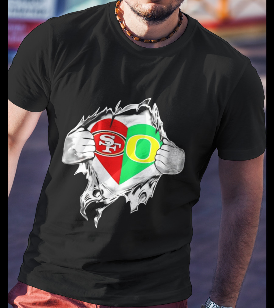 Oregon Ducks San Francisco 49ers Heart Style Logos T-Shirt