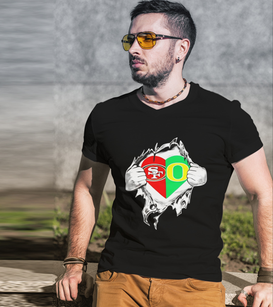 Oregon Ducks San Francisco 49ers Heart Style Logos T-Shirt