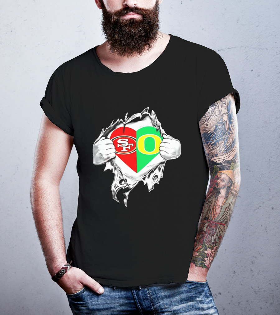 Oregon Ducks San Francisco 49ers Heart Style Logos T-Shirt