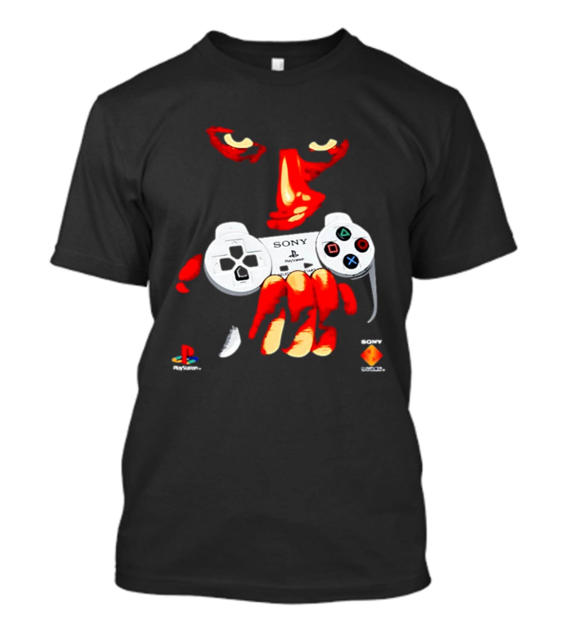 Sony PlayStation Controller 1996 Classic Design With Iconic Red Monster Hand T-Shirt