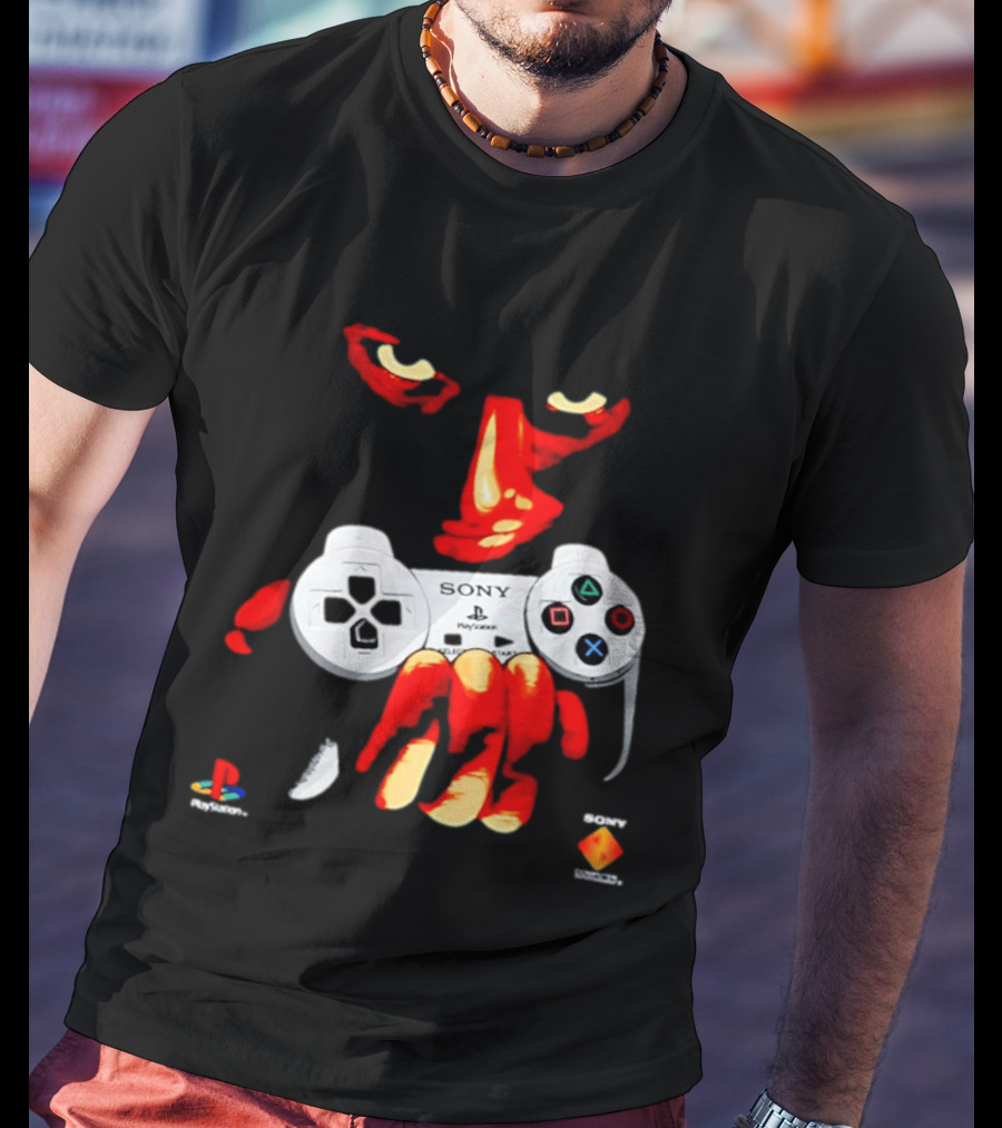Sony PlayStation Controller 1996 Classic Design With Iconic Red Monster Hand T-Shirt