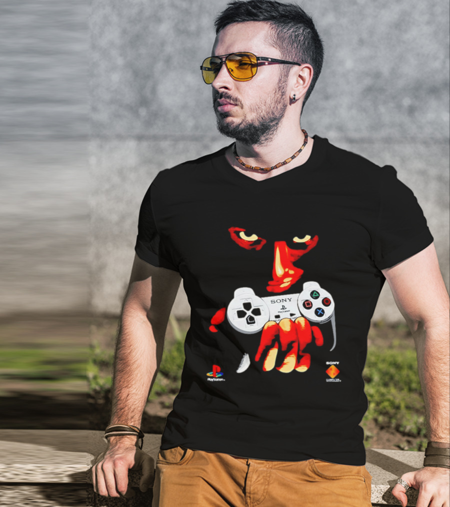 Sony PlayStation Controller 1996 Classic Design With Iconic Red Monster Hand T-Shirt