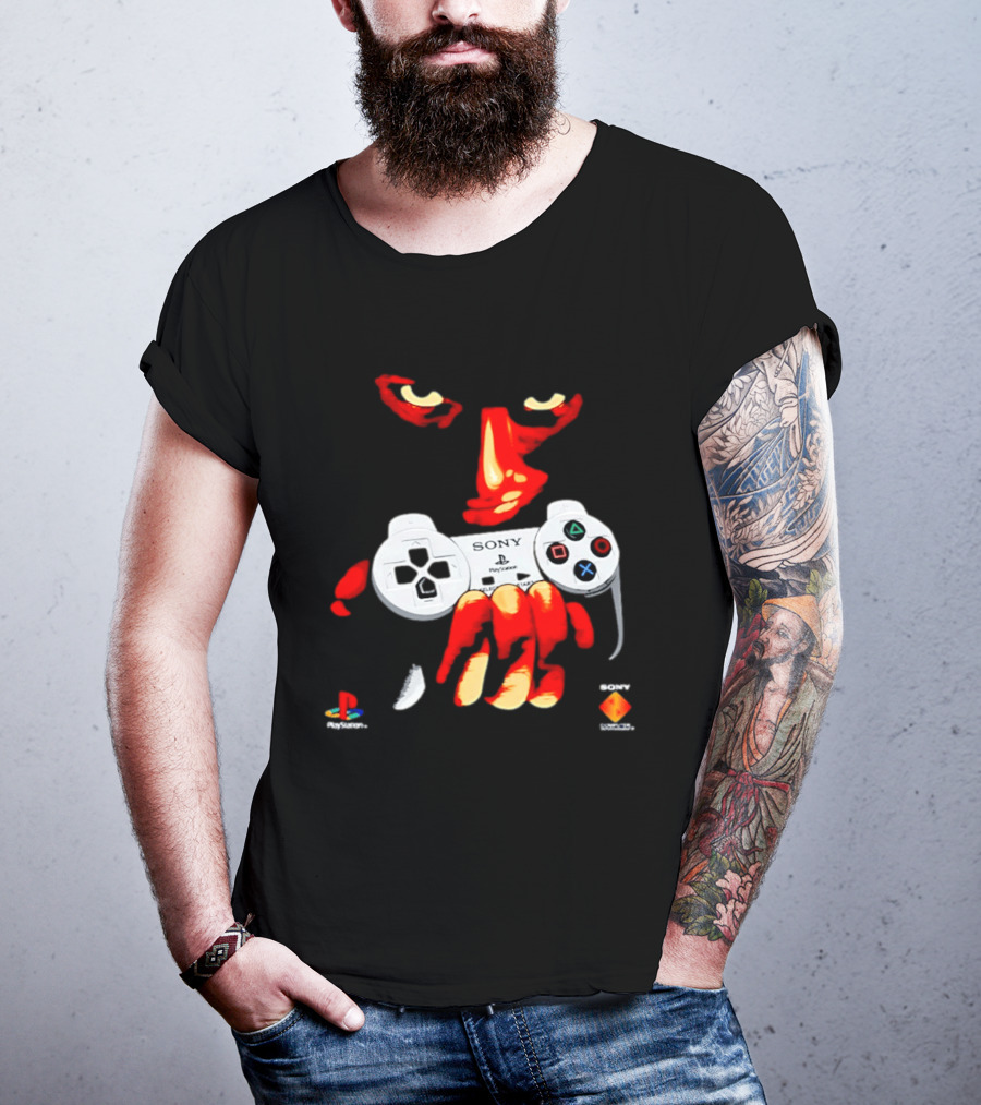 Sony PlayStation Controller 1996 Classic Design With Iconic Red Monster Hand T-Shirt
