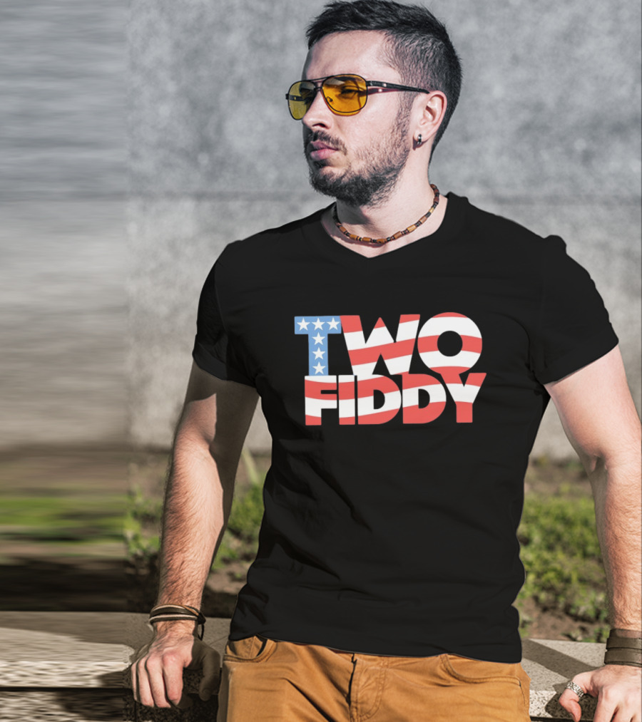 Two Fiddy American Flag Red White Blue Stars Stripes T-Shirt