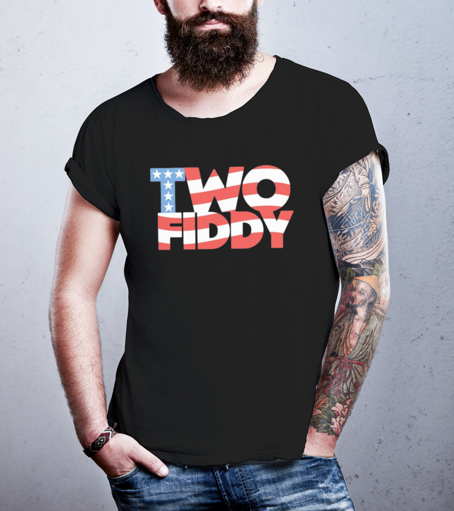 Two Fiddy American Flag Red White Blue Stars Stripes T-Shirt