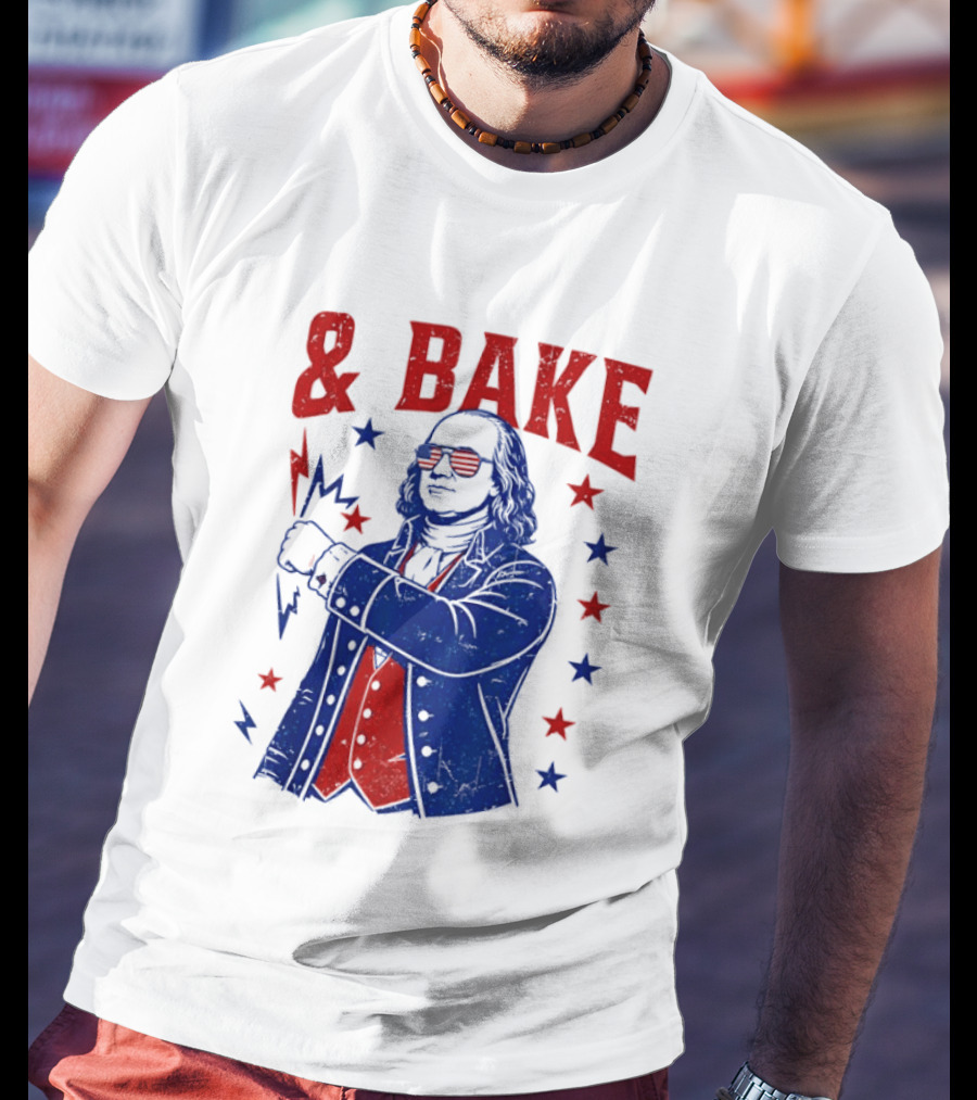 USA Benjamin Franklin Bake American Flag Sunglasses Stars T-Shirt
