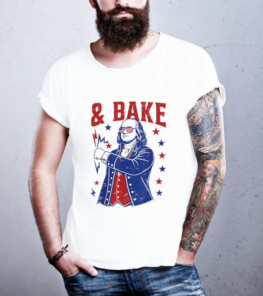 USA Benjamin Franklin Bake American Flag Sunglasses Stars T-Shirt