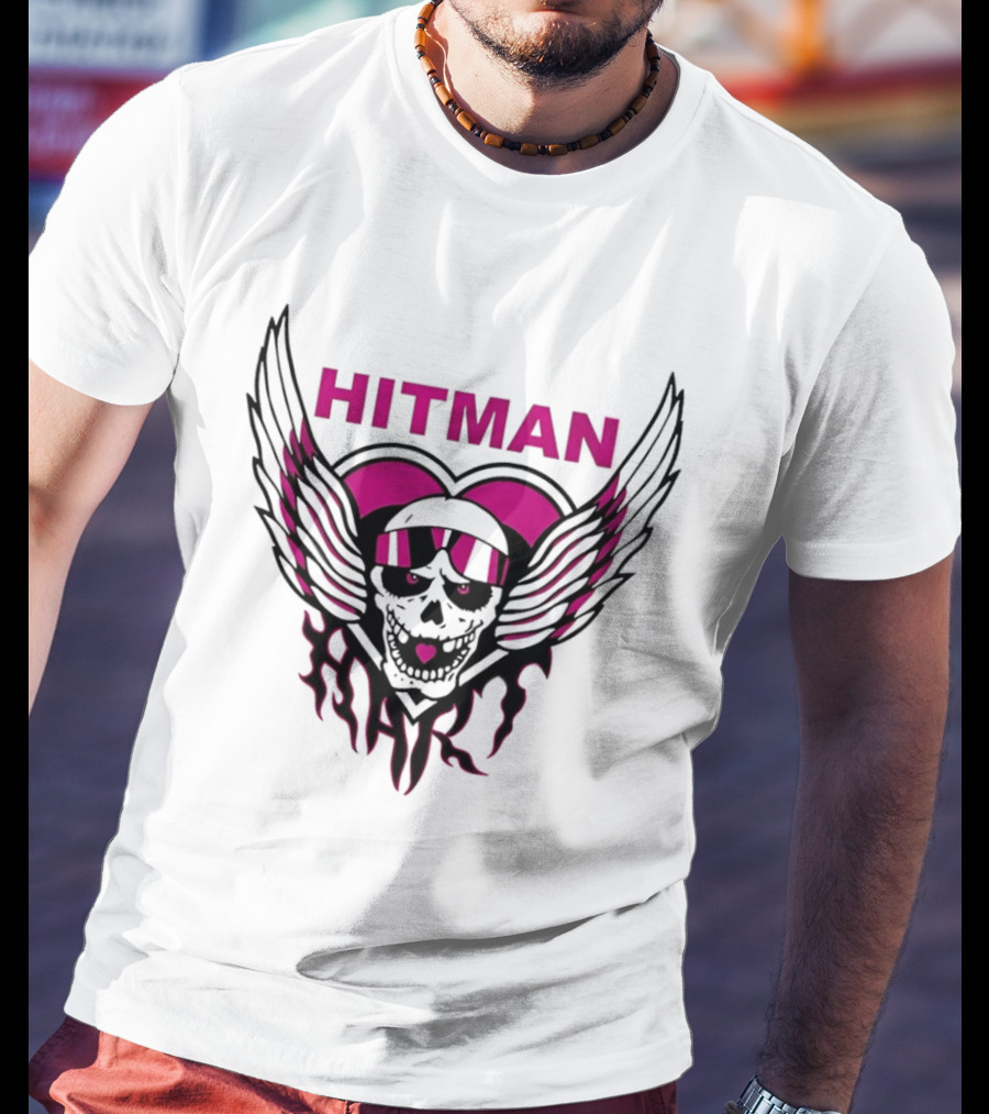 Bret The Hitman Hart Skull Wings Pink Heart T-Shirt