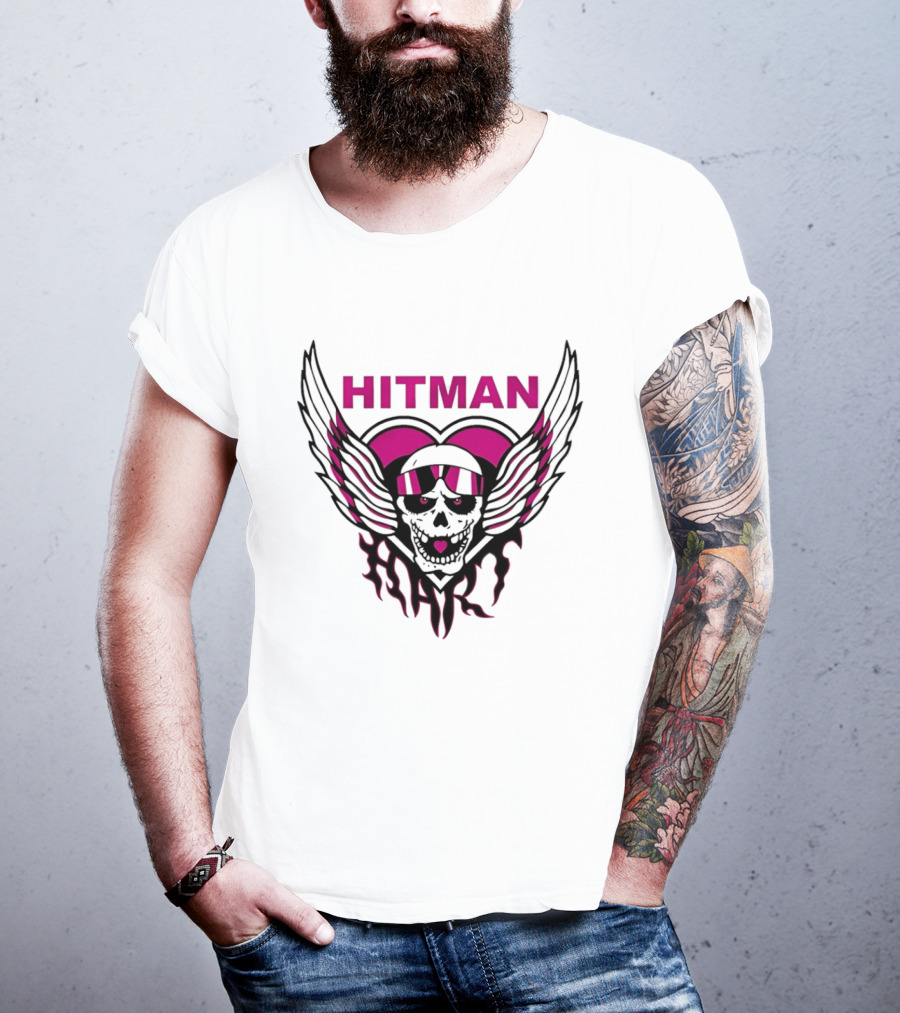 Bret The Hitman Hart Skull Wings Pink Heart T-Shirt