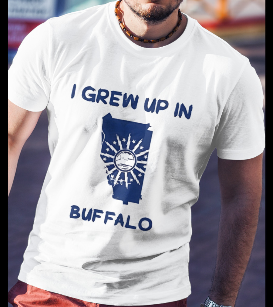 I Grew Up In Buffalo Map With Buffalo Silhouette And Sunburst T-Shirt