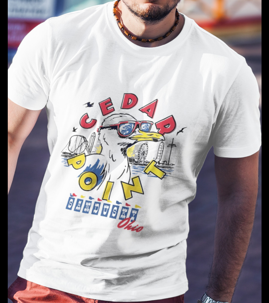 Cedar Point Seagull Sunglasses Sandusky Ohio Retro Amusement Park Vibes T-Shirt