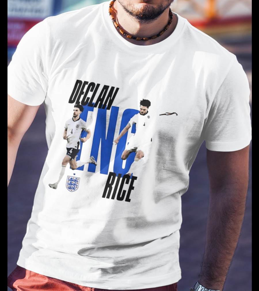 Declan Rice England National Football Team Player Action With Team Crest And ENG Letters T-Shirt