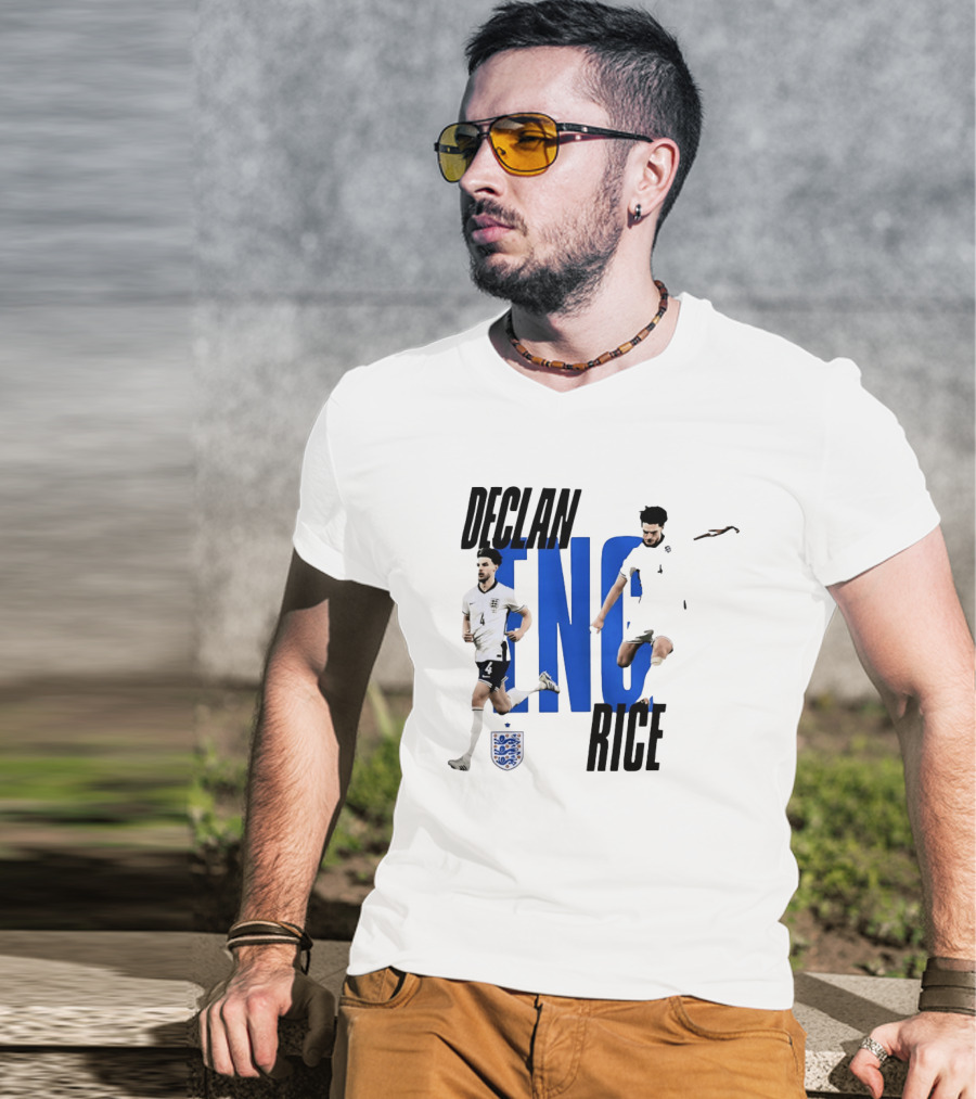 Declan Rice England National Football Team Player Action With Team Crest And ENG Letters T-Shirt