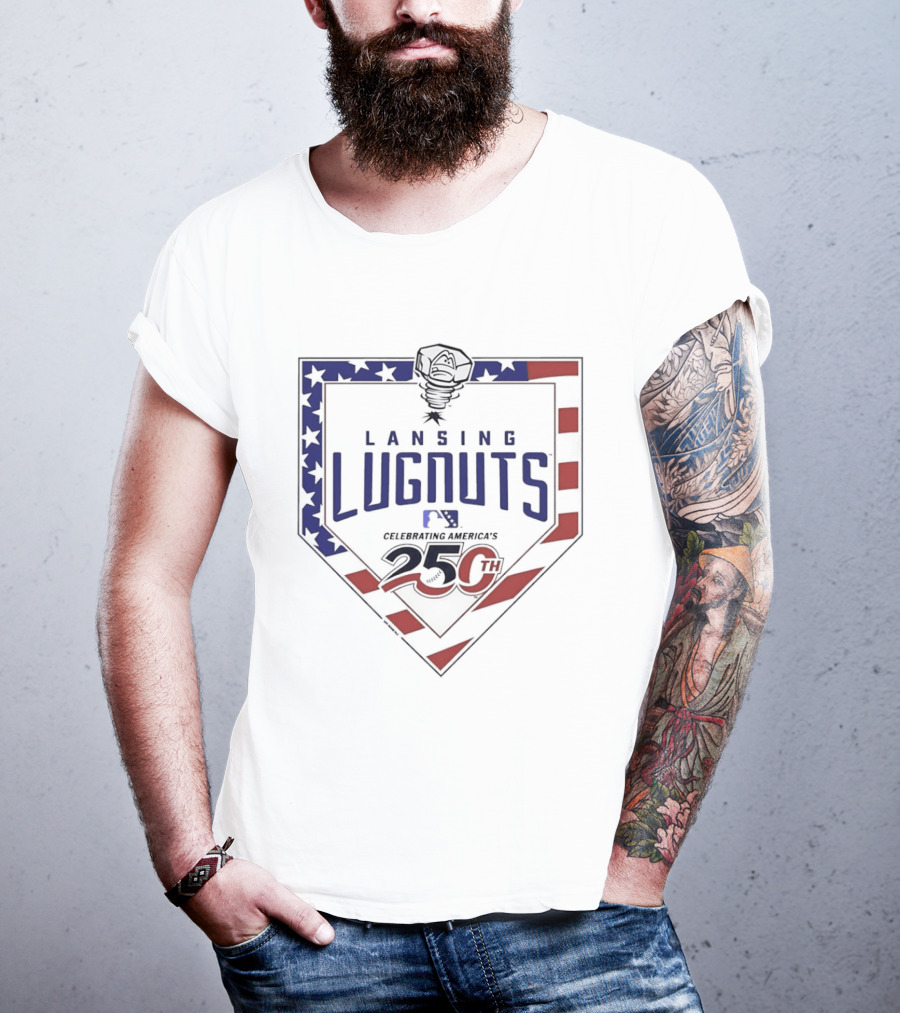Lansing Lugnuts Celebrating America's 250th Anniversary 25th Logo USA Flag T-Shirt