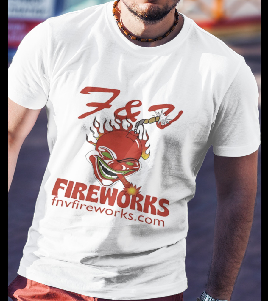 F & V Fireworks Clown Logo With Lit Firecracker And Fnvfireworks.com T-Shirt