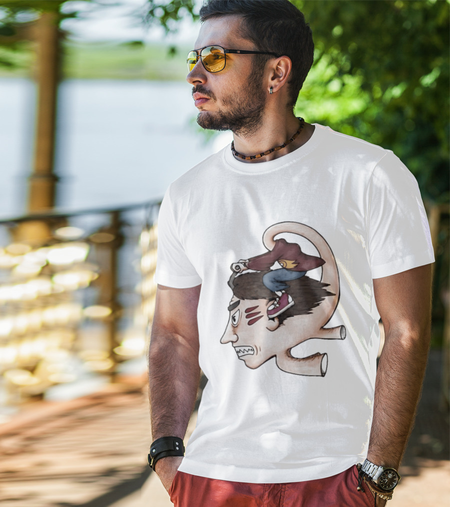 Man Riding His Own Head Retro Surreal Art Rider T-Shirt