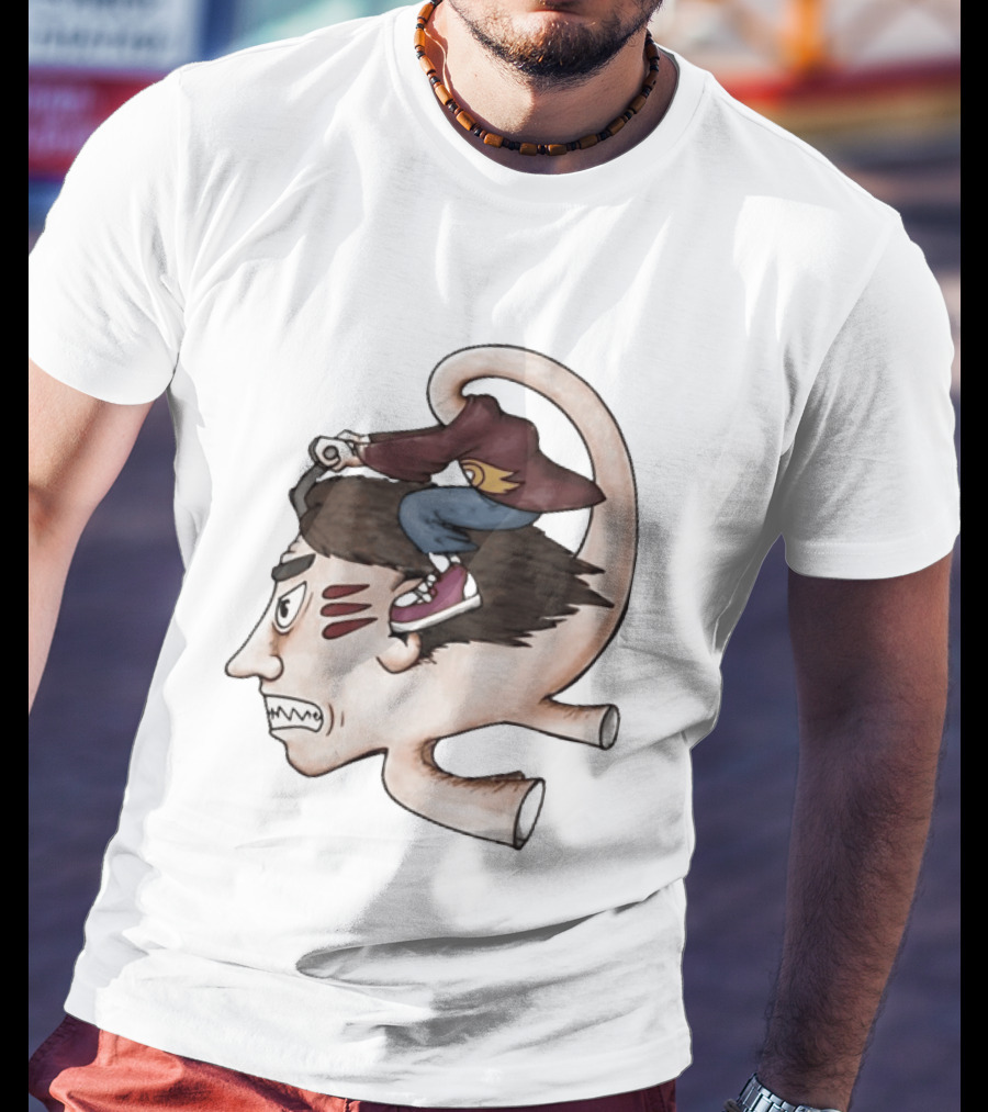 Man Riding His Own Head Retro Surreal Art Rider T-Shirt