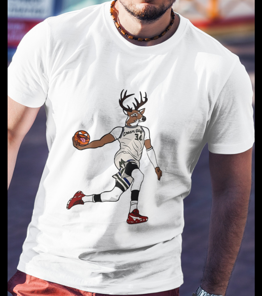 Milwaukee Bucks Cream City 34 Deer Basketball T-Shirt