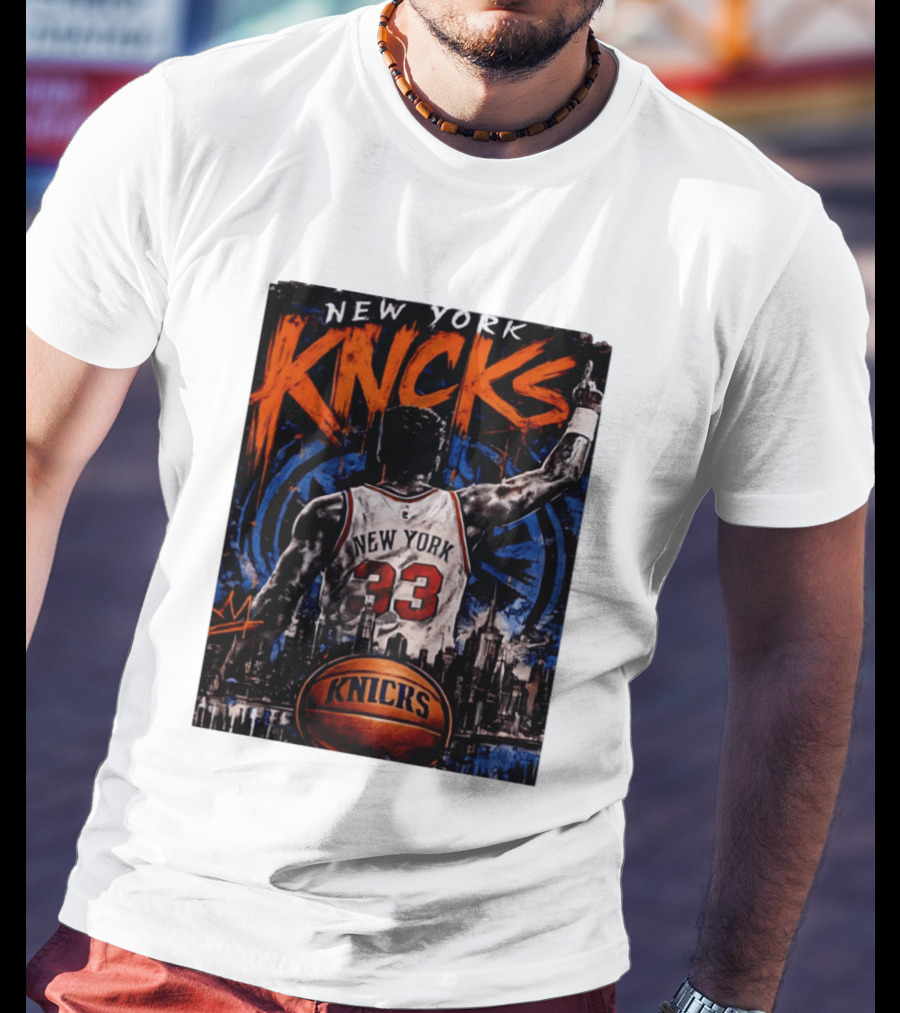 New York Knicks Ewing 33 City Skyline Basketball T-Shirt