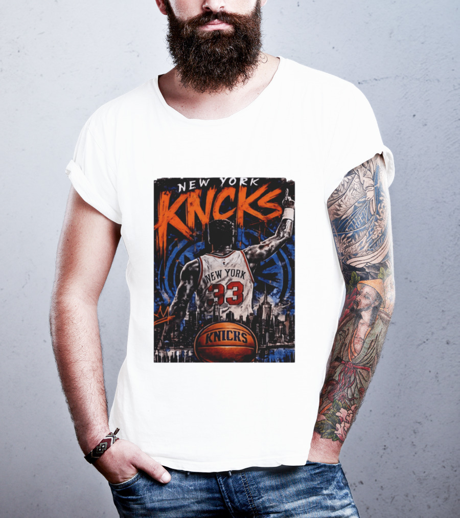New York Knicks Ewing 33 City Skyline Basketball T-Shirt