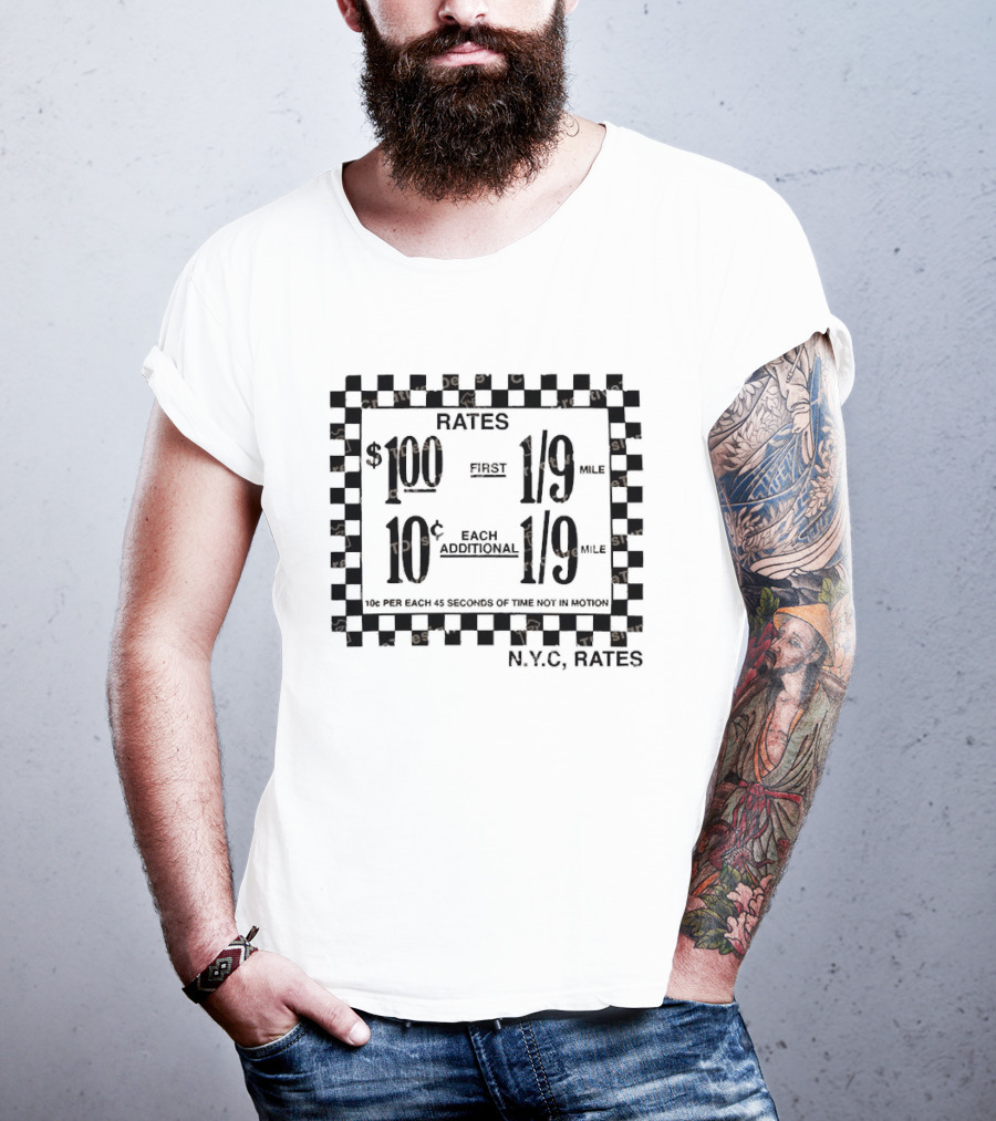 Samara Weaving New York Taxi Rates Vintage Fare Checkerboard Frame T-Shirt