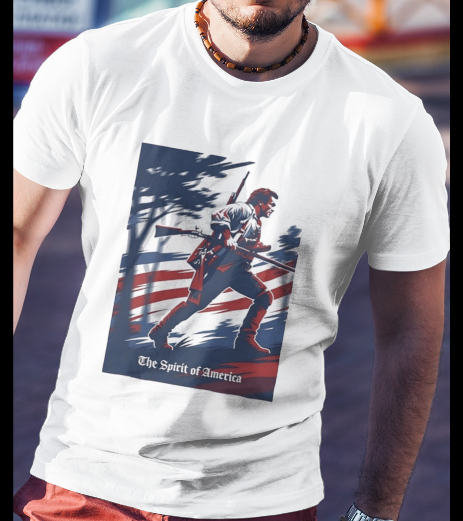 The Spirit Of America Revolutionary War Soldier With Musket And American Flag T-Shirt