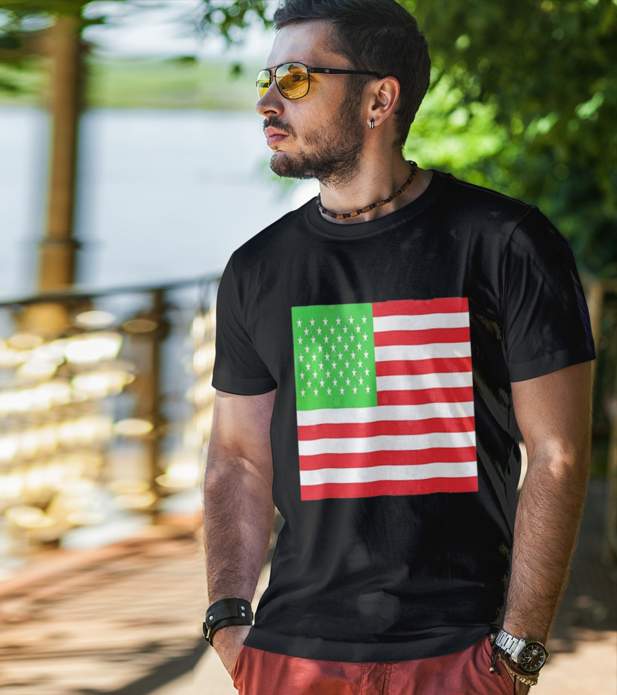 American Flag Green And Red Color Variant Stars And Stripes T-Shirt