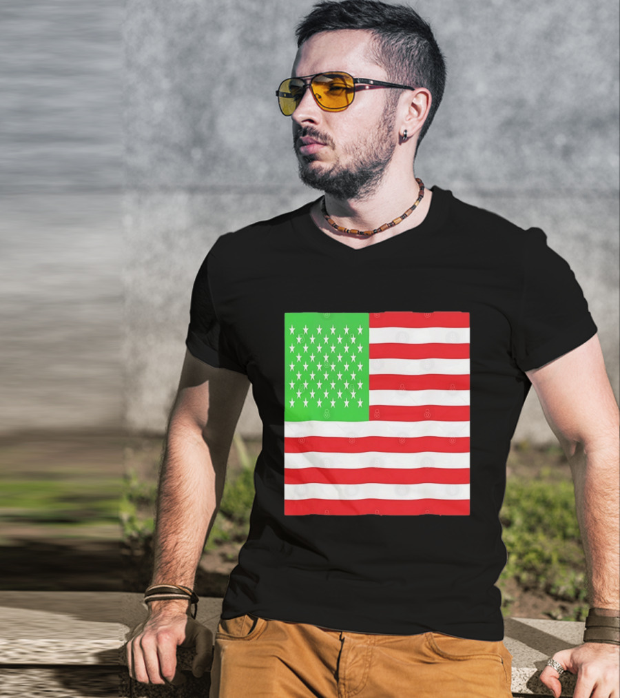 American Flag Green And Red Color Variant Stars And Stripes T-Shirt