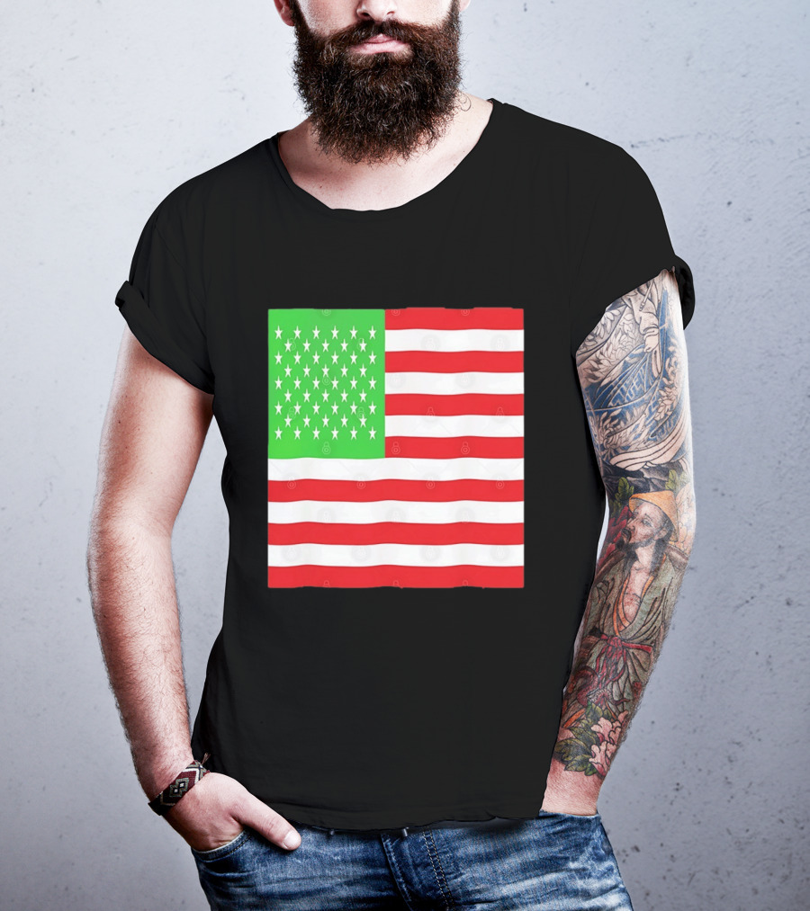 American Flag Green And Red Color Variant Stars And Stripes T-Shirt