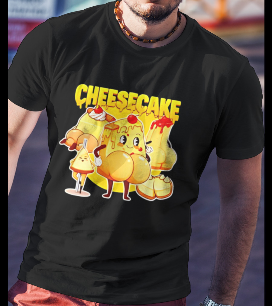 Cheesecake Delicious Cartoon Characters With Cherry And Whipped Cream T-Shirt