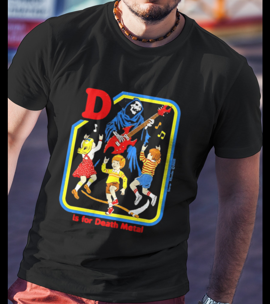 D Is For Death Metal Grim Reaper Kids Rocking Out With Electric Guitar T-Shirt