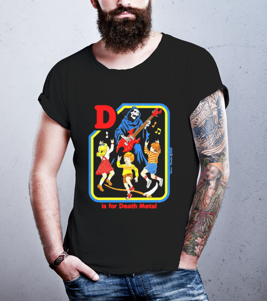 D Is For Death Metal Grim Reaper Kids Rocking Out With Electric Guitar T-Shirt