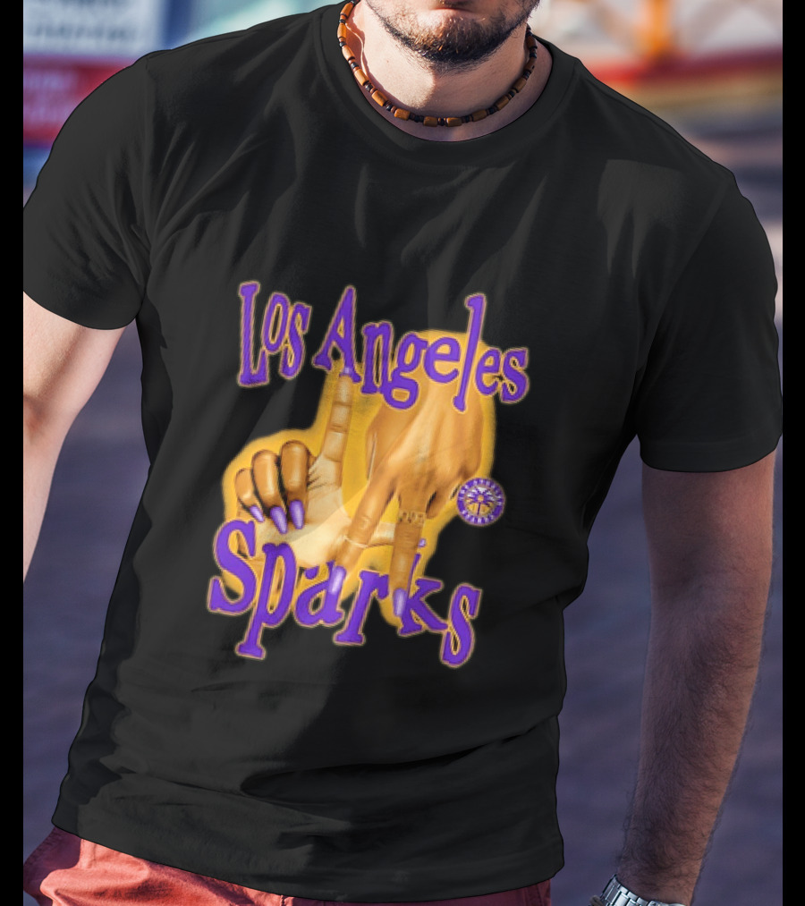 Los Angeles Sparks WNBA Finger Gesture Purple Ink Sketch T-Shirt
