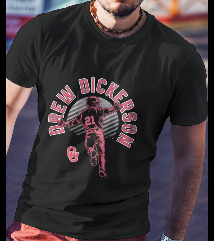 Drew Dickerson Oklahoma Sooners Player Baseball Silhouette OU T-Shirt