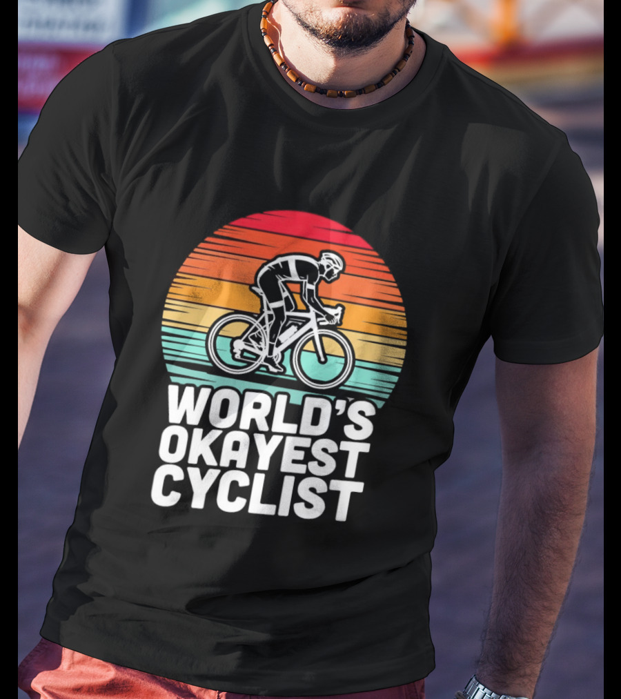 World's Okayest Cyclist Sunset Bicycle T-Shirt