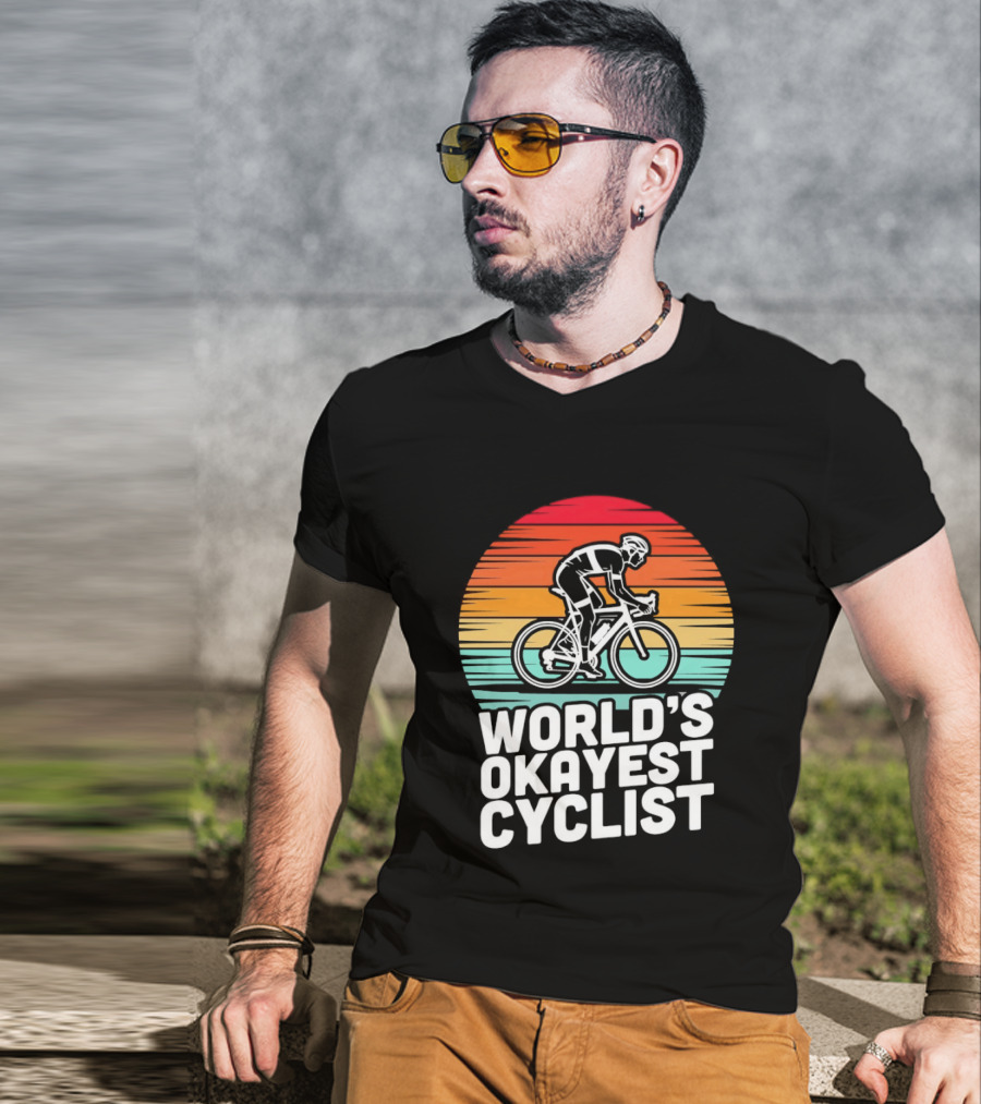 World's Okayest Cyclist Sunset Bicycle T-Shirt