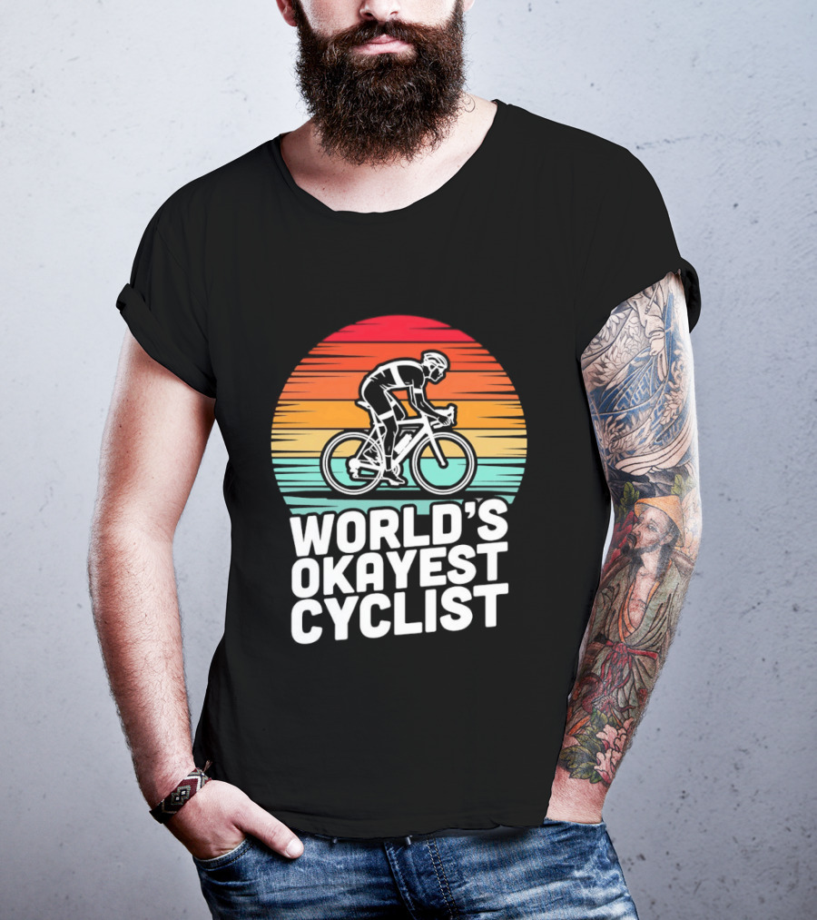 World's Okayest Cyclist Sunset Bicycle T-Shirt