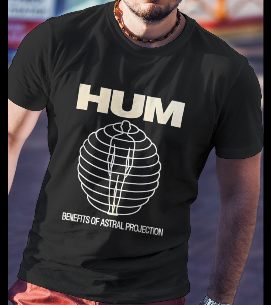 HUM Benefits Of Astral Projection Illustration With Human Figure And Concentric Circles T-Shirt