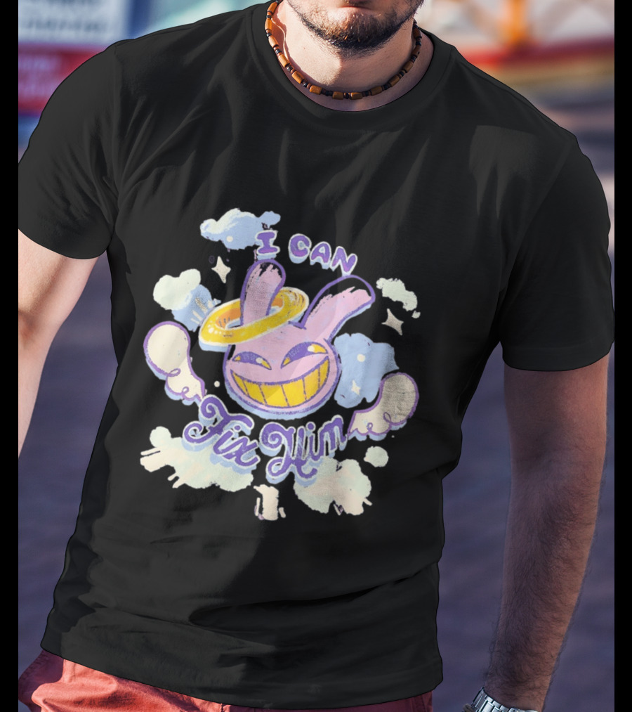 I Can Fix Him Creepy Purple Rabbit Halo Wings T-Shirt